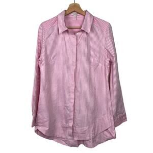 Tyler Boe Women's 10 Pink‎ White Gingham Button Up Long Sleeve Tunic Length Top